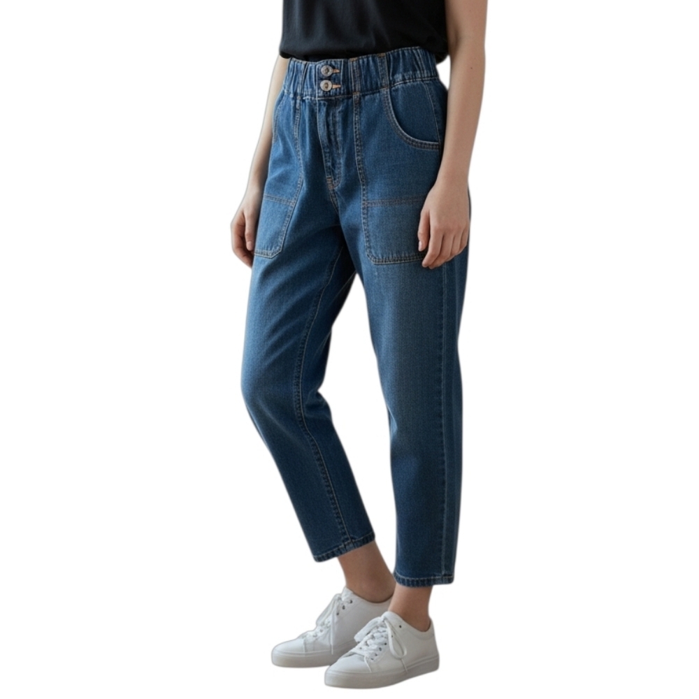 Veronica Beard Arya High Rise Straight Leg Stretch Blue Elastic Waist Jean S 25